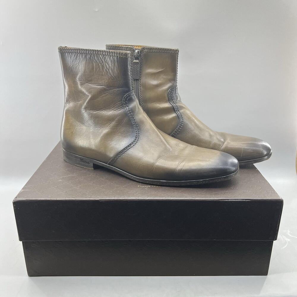 Gucci Betis Glamour Ankle Boots Men's 9.5 US, 9 UK Brown Zip Square Toe Shoes